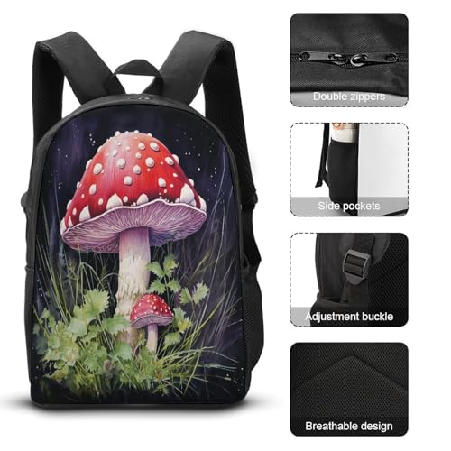 Mushrooms in The Grass 3pcs Lightweight Travel Backpack Printed Backpack With Lunch Pack Storage Box Case3