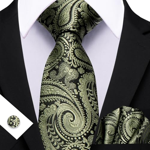 Image of Barry.Wang Men Tie Set Paisley Silk Necktie Pocket Square Cufflinks Formal Wedding Business Party