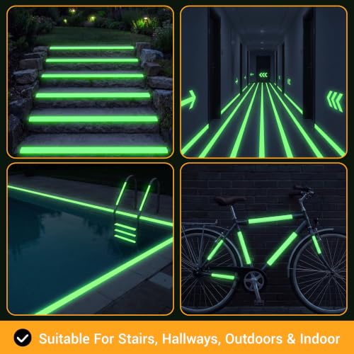 Image of High Brightness Glow in the Dark Tape for Safety Marking, Art Craft DIY, Halloween Deco and Party Accessories. Non-Toxic Adhesive, Waterproof Rechargeable Luminous Tape (2in X 30ft)
