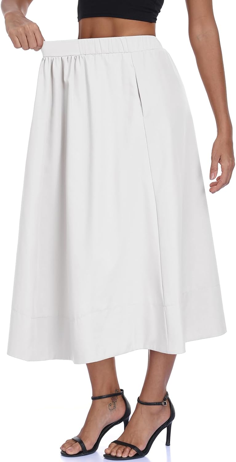 Women's Long Skirts Fall Flowy Elastic High Waist A-Line Pleated Boho Beach Maxi Skirt with Pockets - Image 7