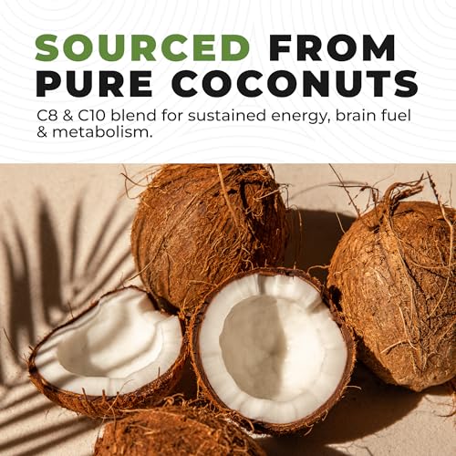 100% Coconut MCT Oil Liquid - MCT Oil C8 C10 for Sustained Mental Energy & Focus Support Great for Smoothies Salads Coffee & More - Palm Free Vegan Keto & Paleo Friendly 60+ Servings (32 Fl Oz)