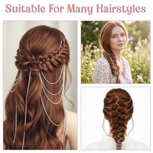 Cadena para cabello con pedrería y clips, 8 piezas miniatura 3