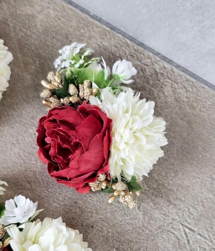 Image of SATYAM KRAFT 18 Pcs Handmade Artificial Peonies Flower Bunch for Hamper, Flower Brooch Hamper, Trousseau Packing, Decoration, Gifting, DIY Craft & Wedding (Red Bunch)
