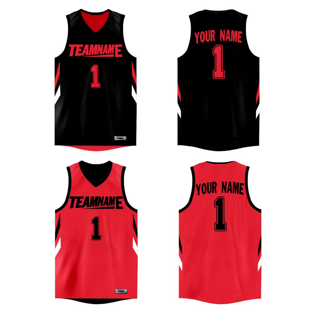 Custom Reversible Basketball Jersey Mesh Performance Uniform Personalized Printed Name Number for Men/Boy Black-red-19