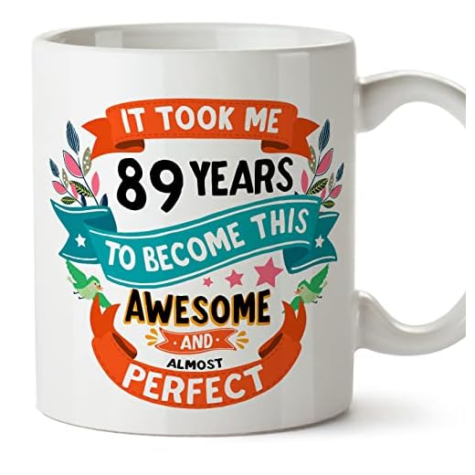 MUGFFINS Tazas 89 Cumpleaños - En Inglés - It took me 89 years to become perfect - 11 oz - Regalo original y divertido