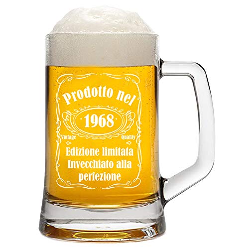 bubbleshirt Boccale da Birra Incisione Compleanno 1968 - Prodotto nel 1968 Invecchiato alla Perfezione - Vintage - Idea Regalo - Bicchiere in Vetro Chiaro, ca 50 cl
