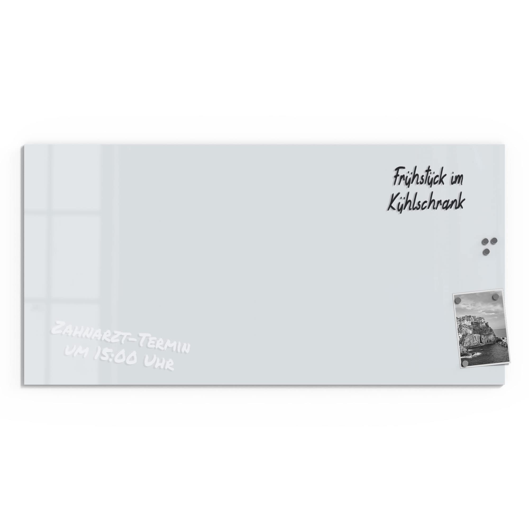 DEQORI Glazen magneetbord, 100 x 50 cm groot, motief kooklepel met specerijen, memobord van glas, magneetbord inclusief magneten, pen en doek, voor keuken en kantoor, magnetisch en beschrijfbaar