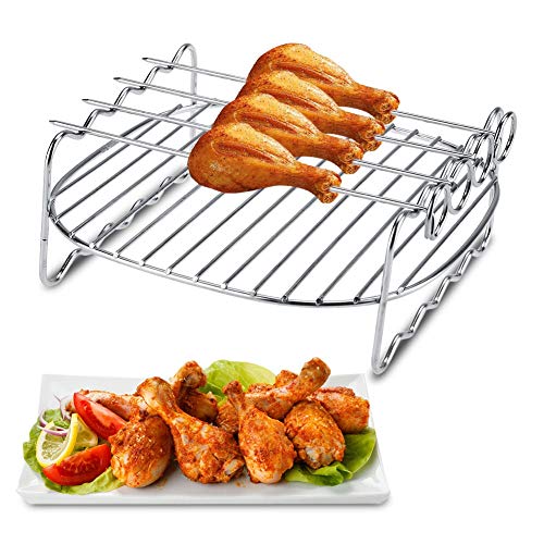 Aourrmmer Stainless steel Replacement BBQ Rack Double Layer Skewers Baking Tray Air Fryer Barbecue Rack Baking Tray Barbecue (Color : Red)