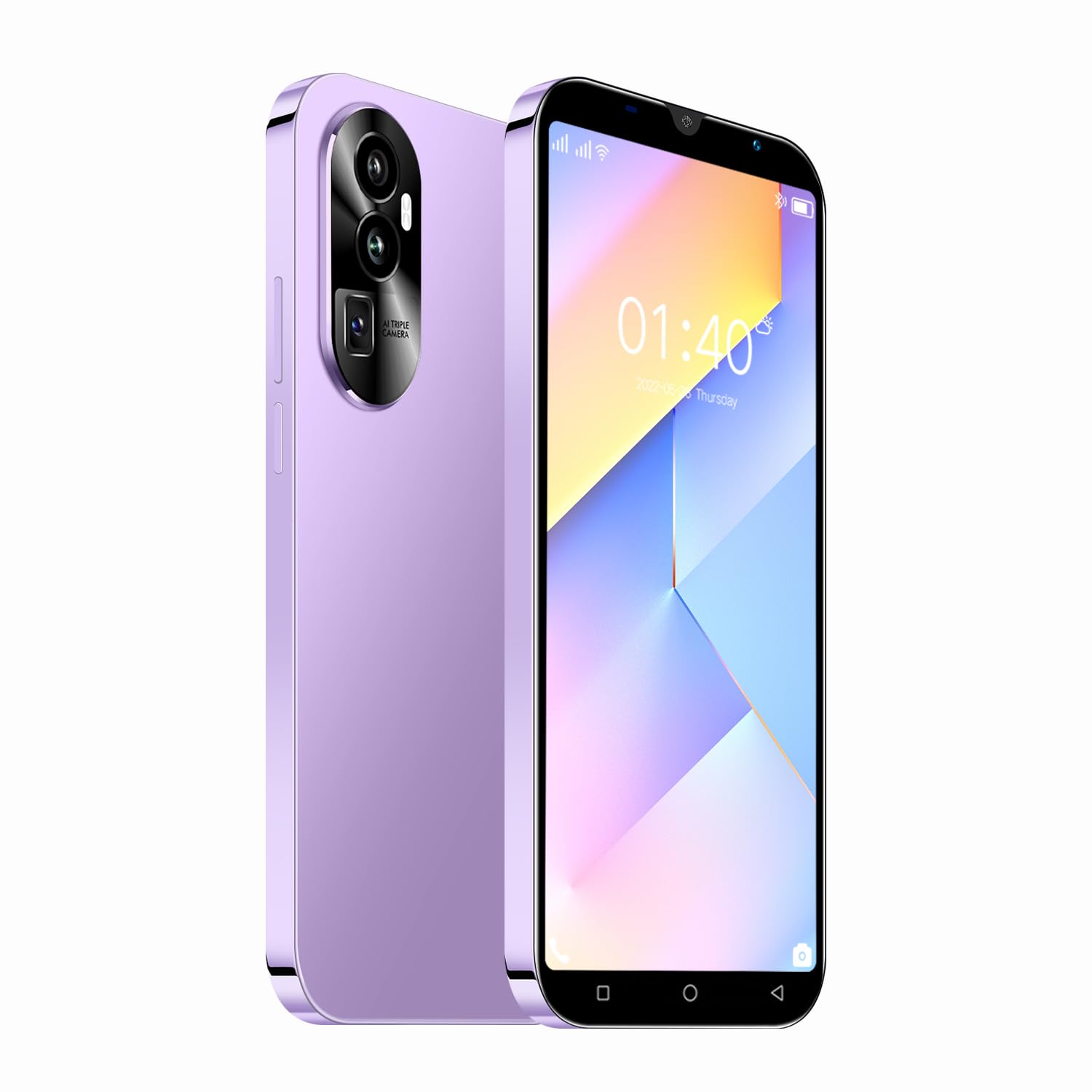 Smartphones Bon marché, 5,0 Pouces, Double Carte Double Caméra, Quad Core, ROM 16GB 【Extensible à 128GB】, Support GPS/WiFi/Bluetooth/FM, Téléphone déverrouillé par Le visag (Rino10-Purple)