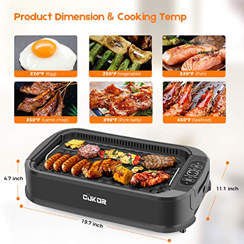 CUKOR Indoor Smokeless Grill,1500W Power Electric Grill with Tempered Glass Lid, Compact & Portable Non-stick BBQ Grill with Turbo Smoke Extractor Technology, LED Smart Control panel - Thumbnail 7