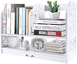 Desk Shelf Organiser Desktop Bookshelf Desktop Shelving Unit Desktop Shelves, Mini Bookcase for Desk 2 tier Wooden Makeup Rack, Desktop Storage for Office Kitchen, 30 x 21 x 40 cm