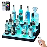 2 Pack Lighted Liquor Bottle Display Shelf – 16' 3-Tier LED Acrylic Bar Shelf with Remote & App Control...
