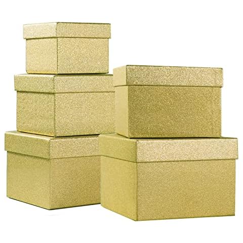 PAPER FAIR 5PCS Gold Glitter Gift Boxes Set Cover