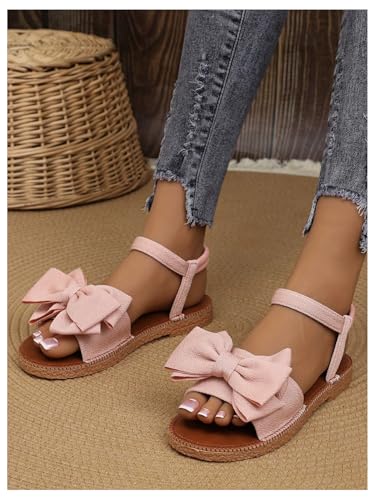 Image of GORGLITTER Women's Bow Flat Sandals 2026 Dressy Cute Ankle Strap Slides | Summer Shoes for Women 2026, Slip On Open Toe Flats, Slingback Slides, Vacation Dress Sandals