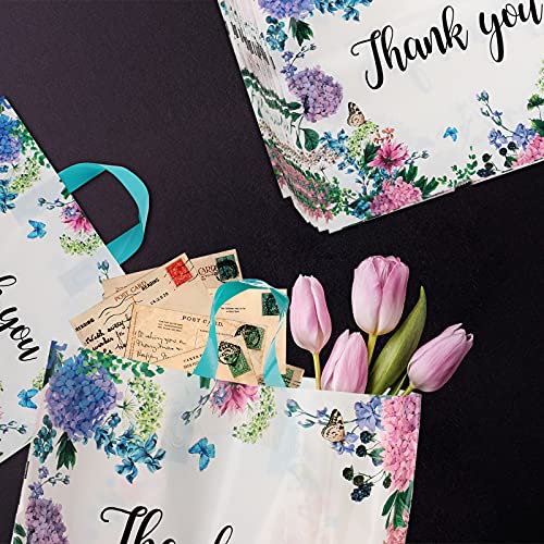 Fasmov 60 Pieces Thank You Gift Bags 12\"x 15\" with Soft Loop Handles, Floral Shopping Bags Reusable Plastic Shopping Bags Retail Shopping Goodie Bag for Gift, Boutique, Clothes, Grocery