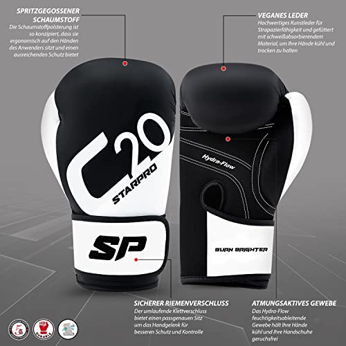 Starpro C20 Black Boxing Gloves - Strong Punches & Everlasting – Kickboxing & Training Gloves For Men And Women - 16Oz Boxing Gloves And Multiple Sizes #TOP4