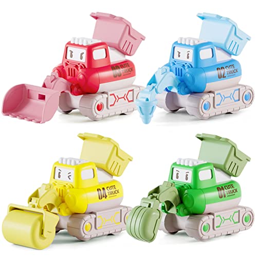 Fenfang Voiture Jouet Bebe, Set de 4 Véhicules pour Enfants de Construction, Petites Voitures Press and Go, Camion Cars Jouet Tracteur Excavateur Bulldozer Jeux Cadeau Enfant 1 2 3 4 Ans Garçon Fille Cover