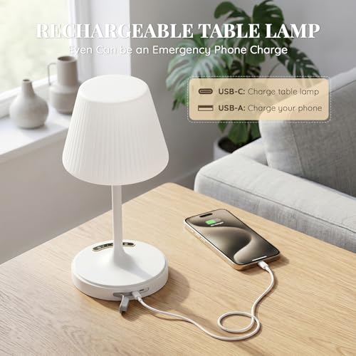 Image of Waterproof Shower Lamp Outdoor Cordless Table Lamp, 3 Color Dimmable -White | touch dimmable, weighted base, bathroom shower light, patio dinner, RV camping, charge your phones, memory night light