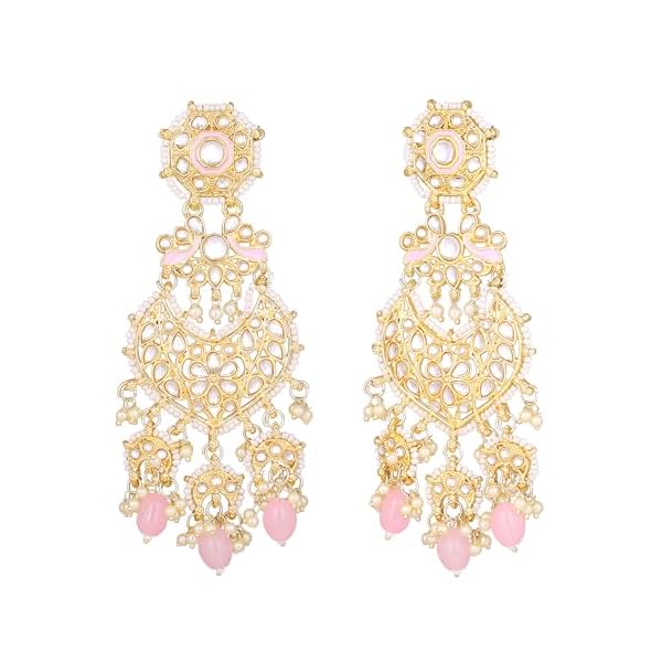 Gehena by Estele Gold Plated Gorgeous Drop Earrings with Kundan Beads for Girls/Women - Image 5