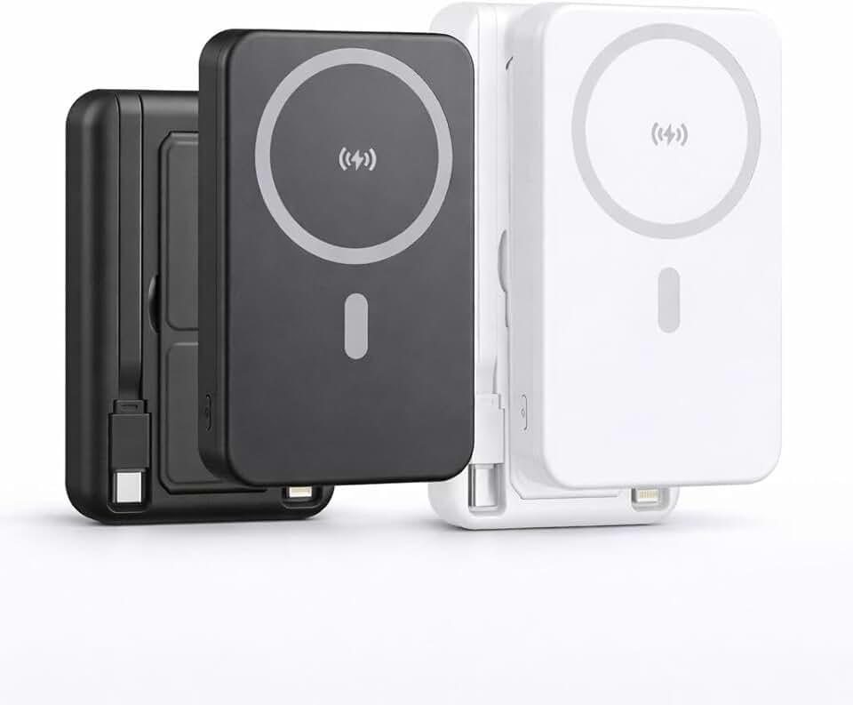 Power Bank 10000mAh com Indução Sem Fio + Cabos Embutidos USB-C e iPhone | Carregador Portátil Turbo 22.5W PD | Entrada USB e Tipo C | Compatível com Android e iOS - Branco OU Preto