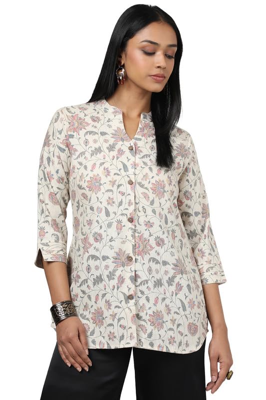 Tunique en lin anti-chaleur beige imprimé floral taille 36 Soch