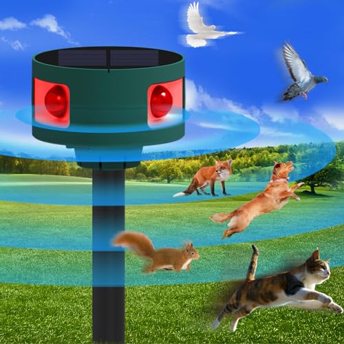 Ultrasonic Solar Animal Repellent with LED Light