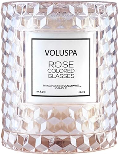 Miniatura 2 de Voluspa Gafas de color rosa, vela de vidrio texturizado Cloche, 8.5 onzas, tiempo de combustión de 55 horas, cera de coco para combustión limpia,