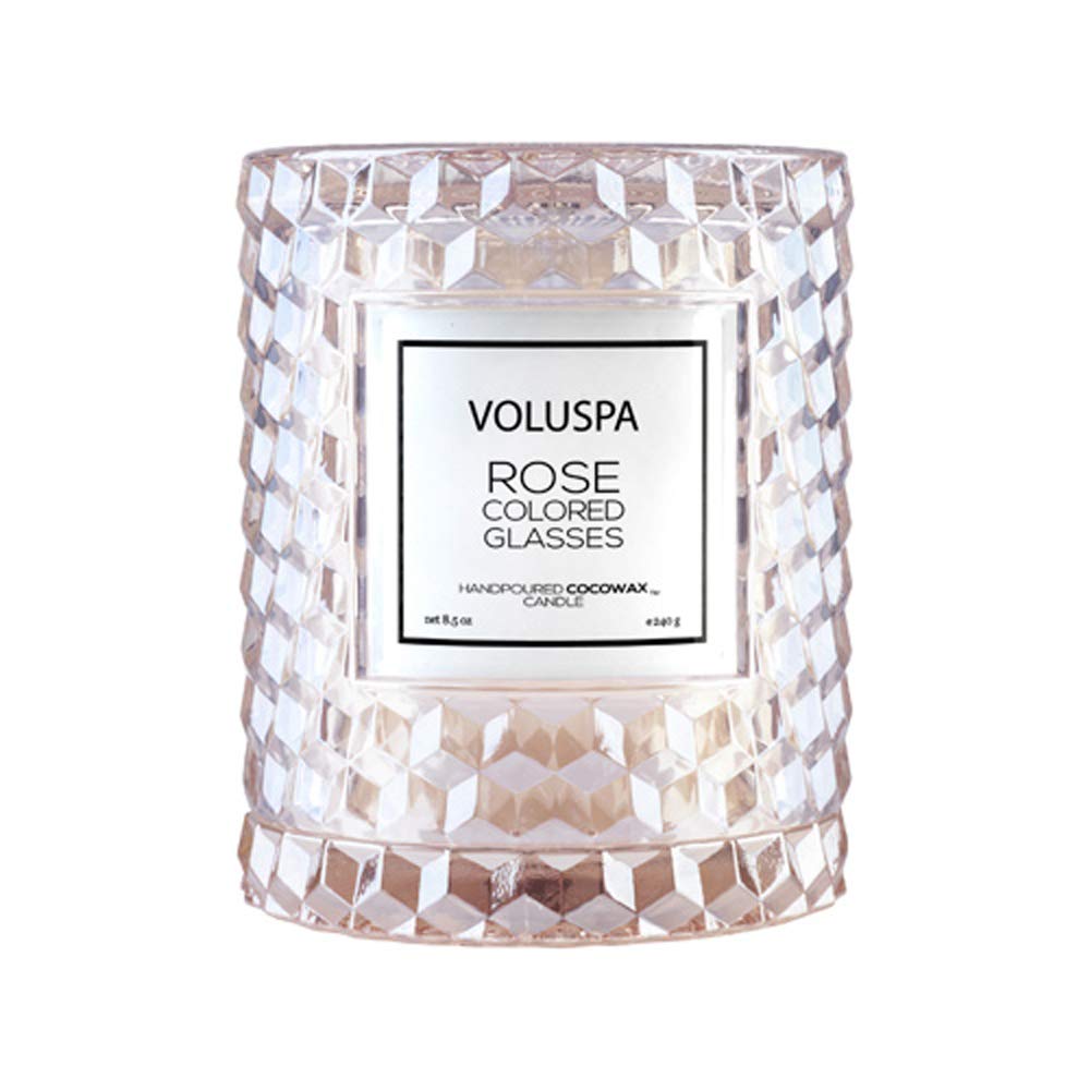 Voluspa Różowa kolorowa świeca Gl Icon Cloche z teksturowanego szkła, 240 ml