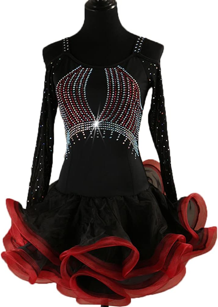 Women Latin Dance Competition Dress Strapless Ballroom Costume Rhinestone Cha Cha Salsa Dancing Dresses