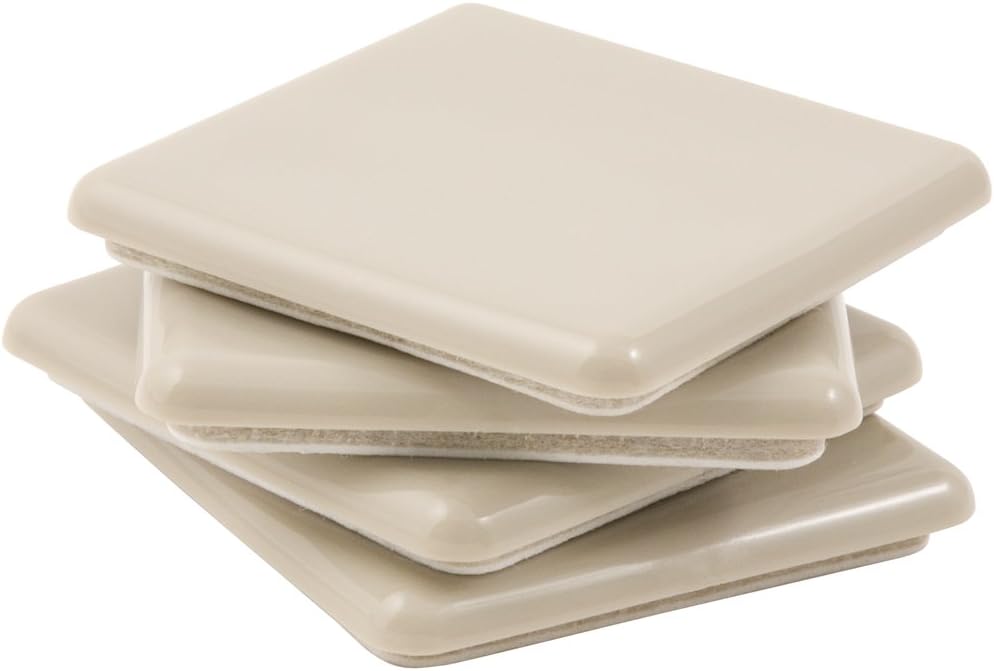 Super Sliders 4701295N 2-1/2 Inch Square Furniture Sliders for Carpet or Durable Hard Surfaces, Beige, 4 PC