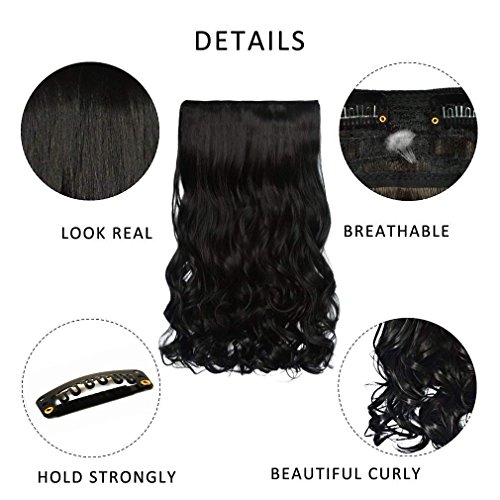 Image of Tressedup hair Curly Wave Clips in on Synthetic Hair Extensions Hairpieces for Women 5 Clips 4.5 Oz per Piece - Natural Black