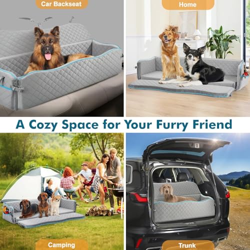 Tivray Hunde Autositz für Große Hunde, Hundesitz Auto Rückbank für Große Hunde unter 54kg oder 2 Mittelgroß Hunde, Autositz Hund mit 2 Sicherheitsleinen, Abnehmbar Auto Hundebett für Rücksitz