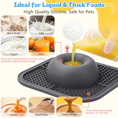 Image of Slow Feeder Dog Bowls & Lick Mat for Liquid and Thick Treat, Anti-Slip Dog Lick Bowl with Interactive Rolling Ball, 5 /6 Cup Pup Licking Toy for Large Medium Small Dogs and Cats-Large Gray
