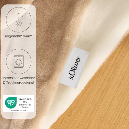 s.Oliver Doublesoft Kuscheldecke 150x200 - super kuschelig & warm, Polyesterflausch Decke beige Creme