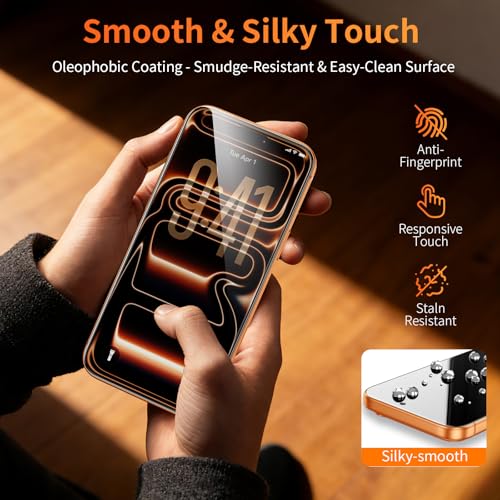 Image of 2 Pack for iPhone 17 Pro Max Screen Protector, 9H+ Hardness Tempered Glass Full Edge Coverage, Military-Grade Shatter Protection, HD Clear & Sensitive Touch, Easy Installation