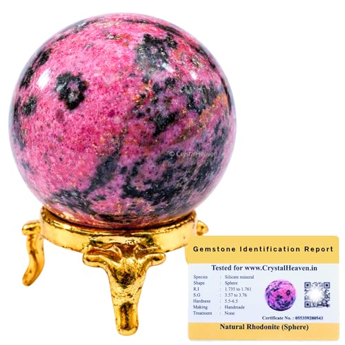 Image of Certified Rhodonite Crystal Ball for Meditation - Premium Crystal Vastu Items for Home and Feng Shui Items for Good Luck - Ideal for Pooja Supplies and Spiritual Practices (1.5 inch Inch)