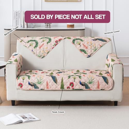 Image of House of Quirk 'Mughal Series' Printed Quilted Sofa Cover for 1 /2 /3 /4 Seater - Anti-Slip, Washable Couch Protector Slipcover (One Seater, Royal Peacock, 80x60 cm)