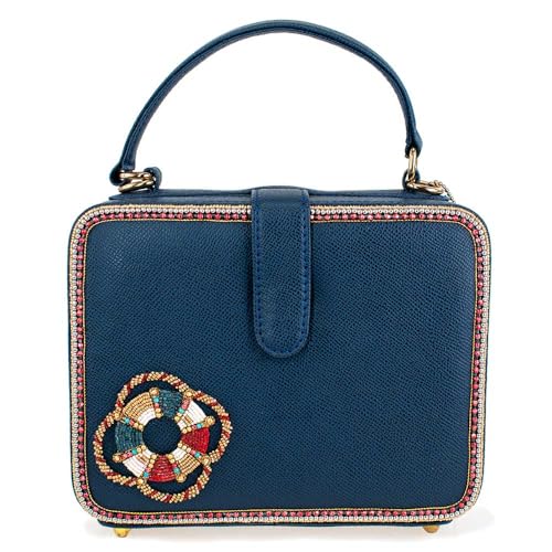 Mary Frances Full Steam Ahead Beaded Handbag Cruise Ship Top Handle Novelty Bag, Blue2