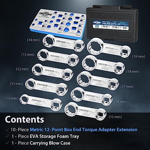 Firstinfo F3451A-10 Pcs Metric 12-Point Box End Torque Adapter Extension Set, 3/8-Inch Drive Chrome Vanadium Steel Construction- Eva Foam Tray + Carrying Case #TOP1