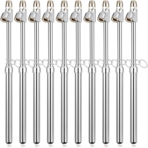 Image of Tallew 10 Pack Tire Pressure Gauge Silver Heavy Duty Air Pressure Tire Gauge Dual Head Semi Truck Tire Pressure Gauge Range 10-150 Psi, Extended Tube Tire Gauge Suitable for Semi Truck, and Bus