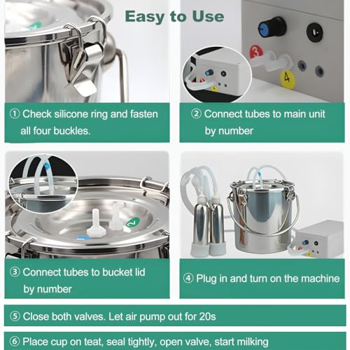 Electric Cow Milking Machine – Rechargeable Pulsation Cattle Milker with Stainless Steel Bucket and Silicone Tube, Auto Stop, Battery Powered - Image 6