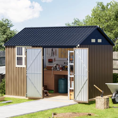 Breezz 8X10FT Outdoor Steel Storage Shed with Clear Window,...