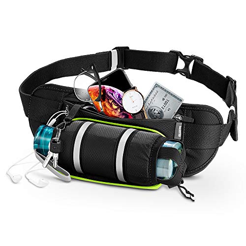 ESR ランニング用ボトルポーチ、ボトルホルダー&調節ストラップ付きランニングベルト、大きなポケットのウエストバッグ、最大6.5インチまでのスマホが収納可能、男女兼用ランニングポーチ、ブラック