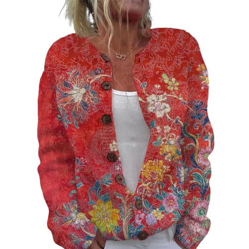 ZOCANIA Womens's Floral Print Button Down Cardigan Sweaters Casual Long Sleeve Open Front Knitted Sweater Fall Outfits