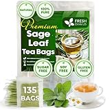 FreshDrinkUS, 135 Sage Leaf Tea Bags, 100% Natural & Pure from Sage Leaves. Loose Leaf Sage Herbal Tea. Sage Leaf Tea. Made with Natural Material Tea Bags. No Sugar, No Caffeine, No Gluten, Vegan.