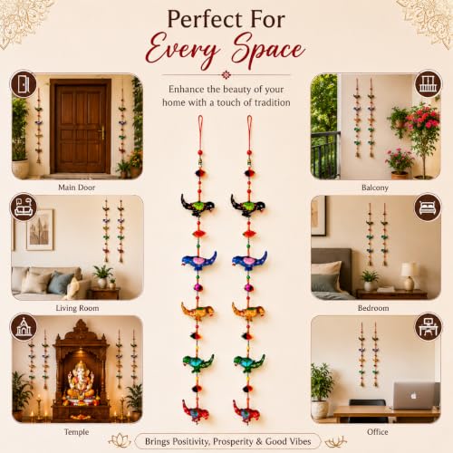 Image of Bindian Toran for Main Door, Decorative Door Thoranam Hanging, Diwali Decoration for Home Entrance, Wall Decor Hanging Ornament, Traditional Festive Welcome Decor for House, Pooja (Parrot Pack of 2)