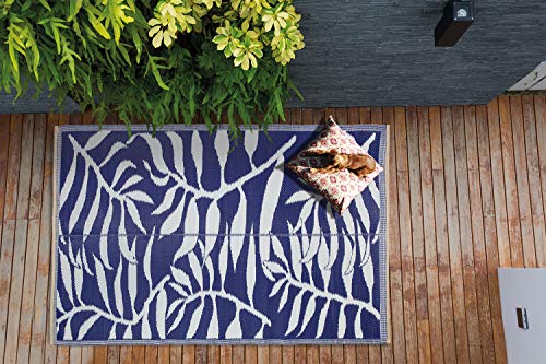 Beverly Rug Floral Leaf Outdoor Rugs 5x7 Waterproof Reversible Plastic Straw Rug Outdoor Carpet, Outside Mat for Patio, Camping, Picnic, Porch, Deck, RV, Beach, Pool, Blue and White