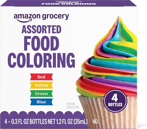 Amazon Grocery, Assorted Food Coloring, Contains Red, Blue, Green, Yellow Bottles, 1.2 Fl Oz