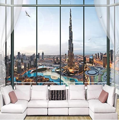 Fototapete 3D Effekt Burj Khalifa Fenster Stadt Wohnzimmer Schlafzimmer...