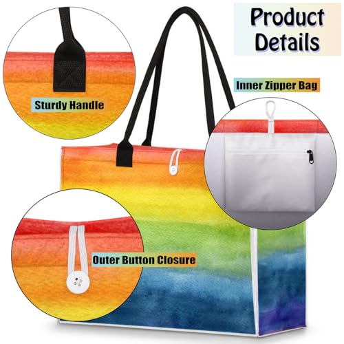 Watercolor Rainbow Art Painting Tote Bag for Women Large Beach Bag Reusable Tote Bags for Work Travel Beach Shopping4